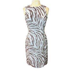 Anne Klein Sleeveless Brown & White Zebra Print Lined Sheath Dress Size 8